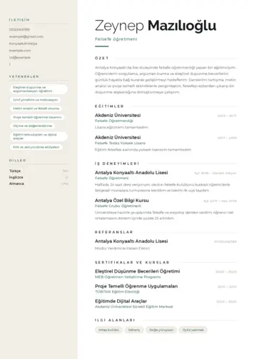 Felsefe Öğretmeni CV Örnekleri cv indir